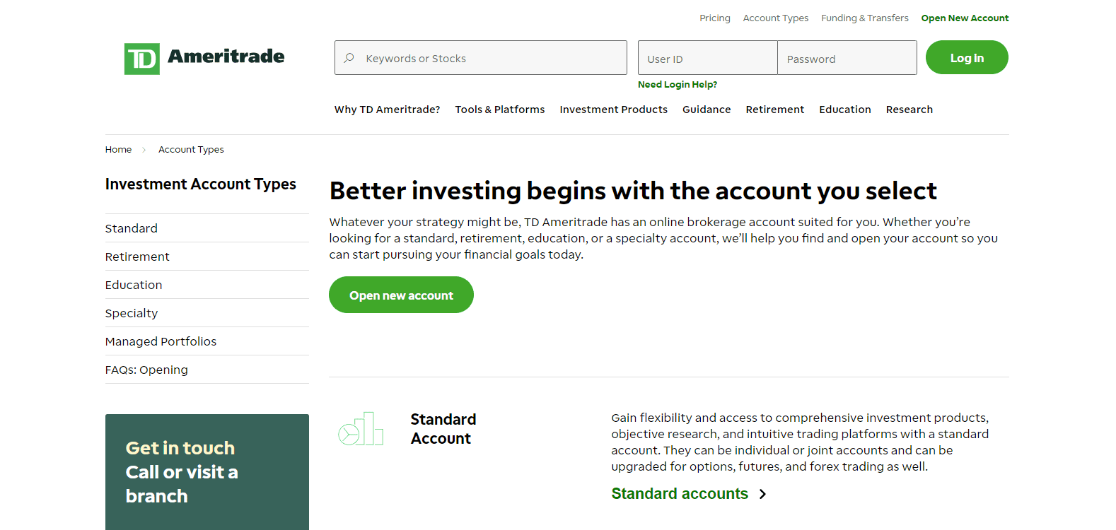 TD Ameritrade Review account types
